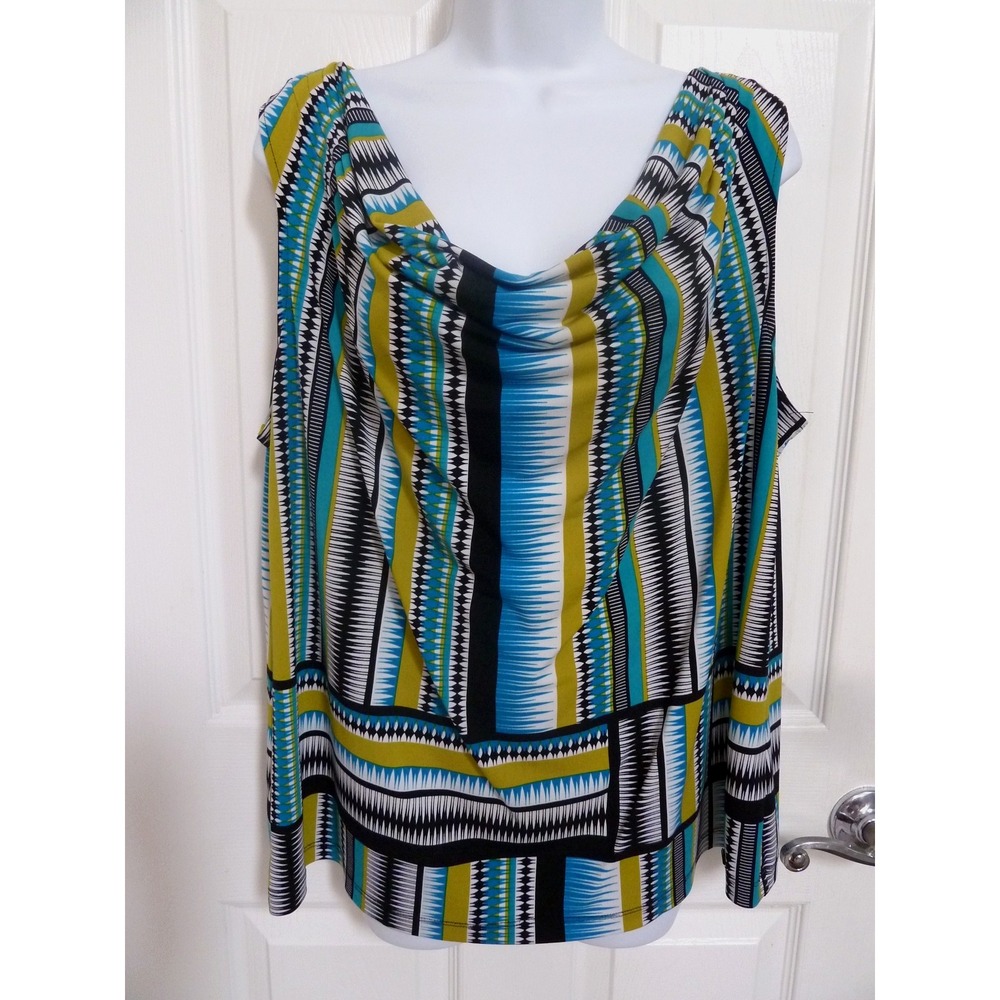 Calvin Klein Plus Size 1X Waterfall Neck Career Blouse Artsy Sleeveless Top